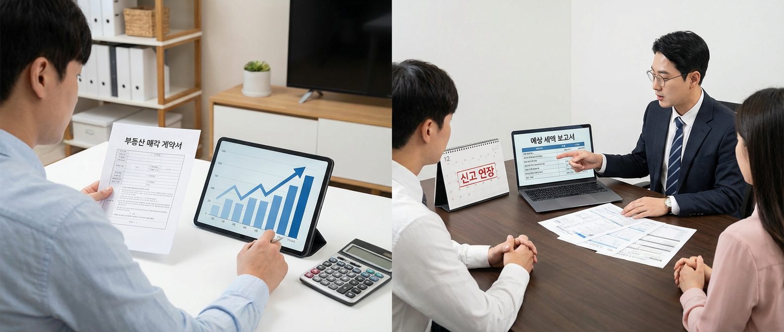 ai_6971ce02e881d9.61219815 미국 세금 신고 서류와 계산기, 펜이 있는 책상.